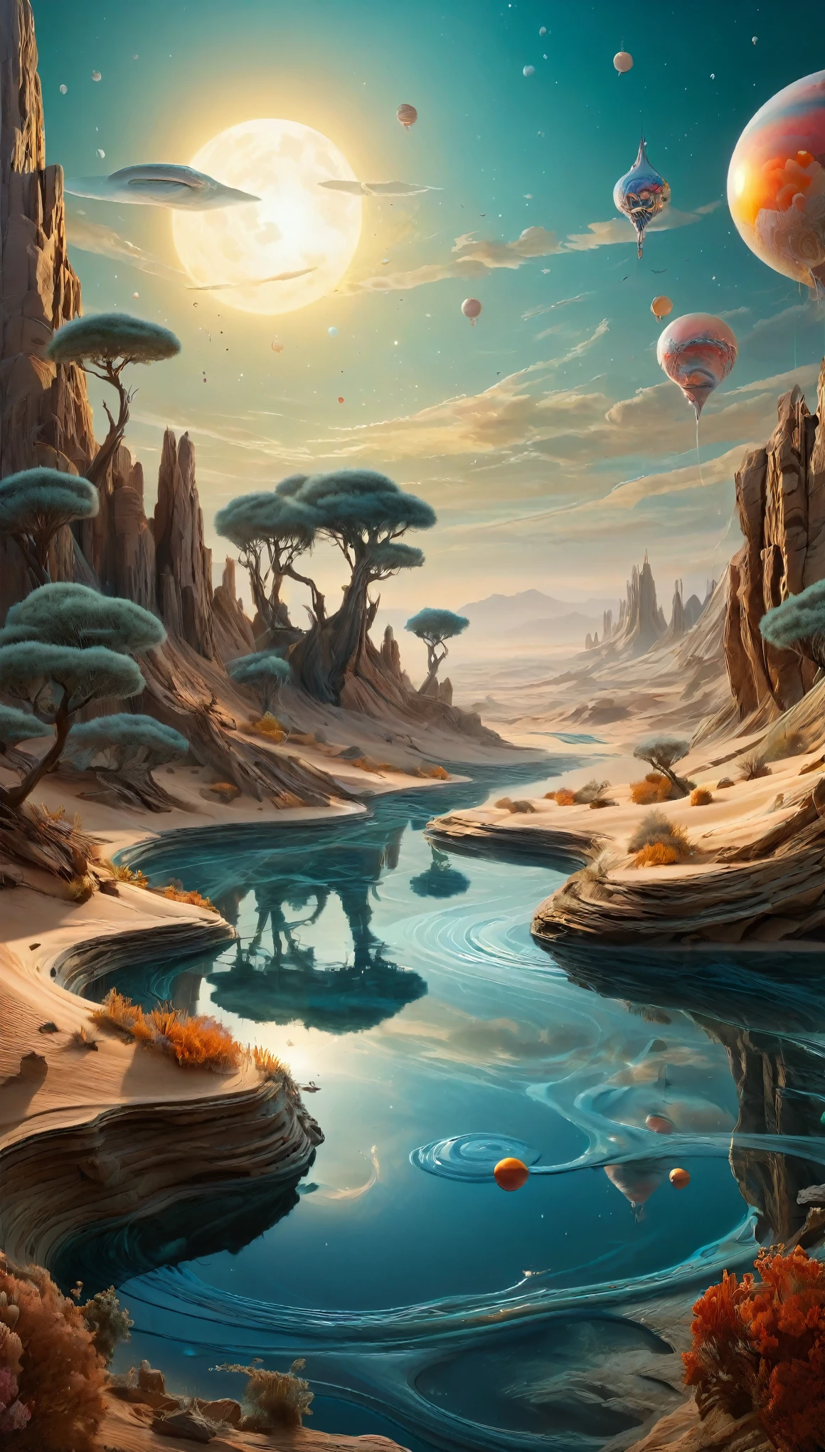 (best quality,4k,8k,highres,masterpiece:1.2),ultra-detailed,(realistic,photorealistic,photo-realistic:1.37), digital art by IrinaKapi, surrealism, desert of time, splash, futuristic, patterns, floating objects, Yuumei, Robert Bissell, Christopher Balaskas, Keith Mallett, Wassily Kandinsky, acrylic painting, dreamlike atmosphere, intricate details, mesmerizing composition, ethereal beauty, mystical elements, whimsical landscapes, otherworldly creatures, intricate brushwork, surreal landscapes, fantastical imagery