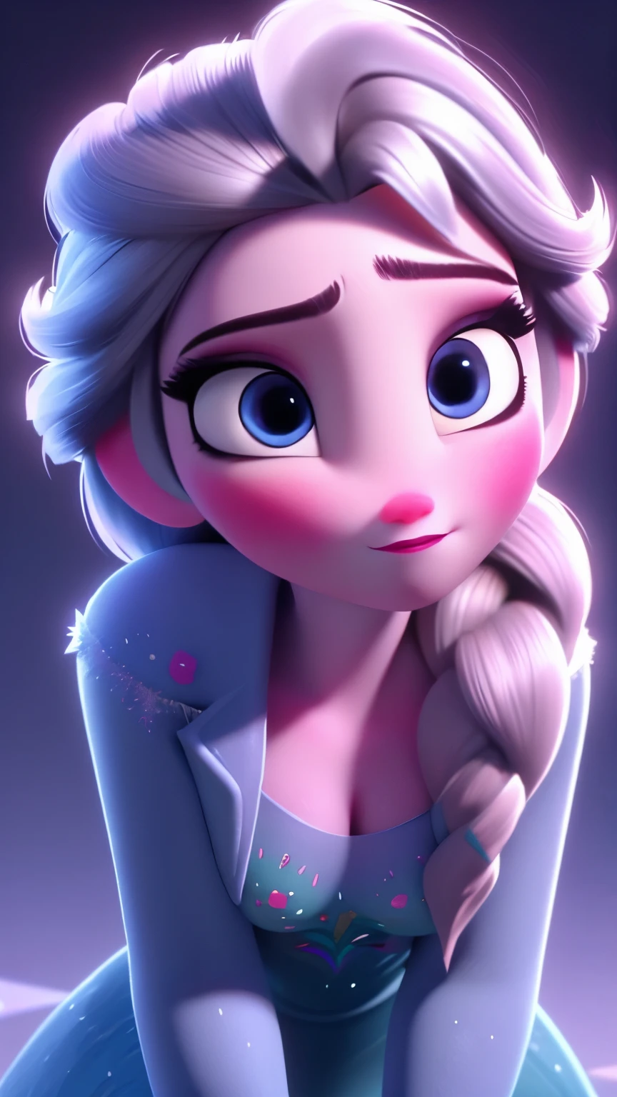 Elsa, (perky breasts), (((small breasts))), smirk:1.2, beautiful blue eyes, (perfect iris’s), depth of colour to her eyes, blonde hair, long hair, braid, full lips, blush, naked, she is showing her vagina, depth of field, bokeh, (special attention to skin detail: 1.2), masterpiece, best quality, ultra-detailed, ultra-HD, photorealistic, cinematic, ((mid camera shot)), sensual pose, alluring, nipples:1.4, looking up at camera, closeup on her face, her cheeks are blushed, 2, she is on her knees, eye contact:1.4, high angle:1.5, ((closeup on face)), perfect face, (((visible breasts))) bokeh everything other than her perfect face, location is Arendelle in winter, ice castle