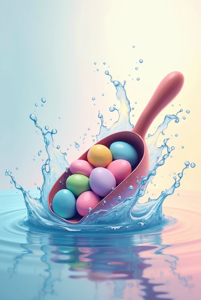 Make a scoop with pastel pebbles in splash art style 