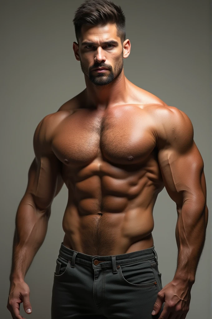 Handsome muscular man with big nipples and naked