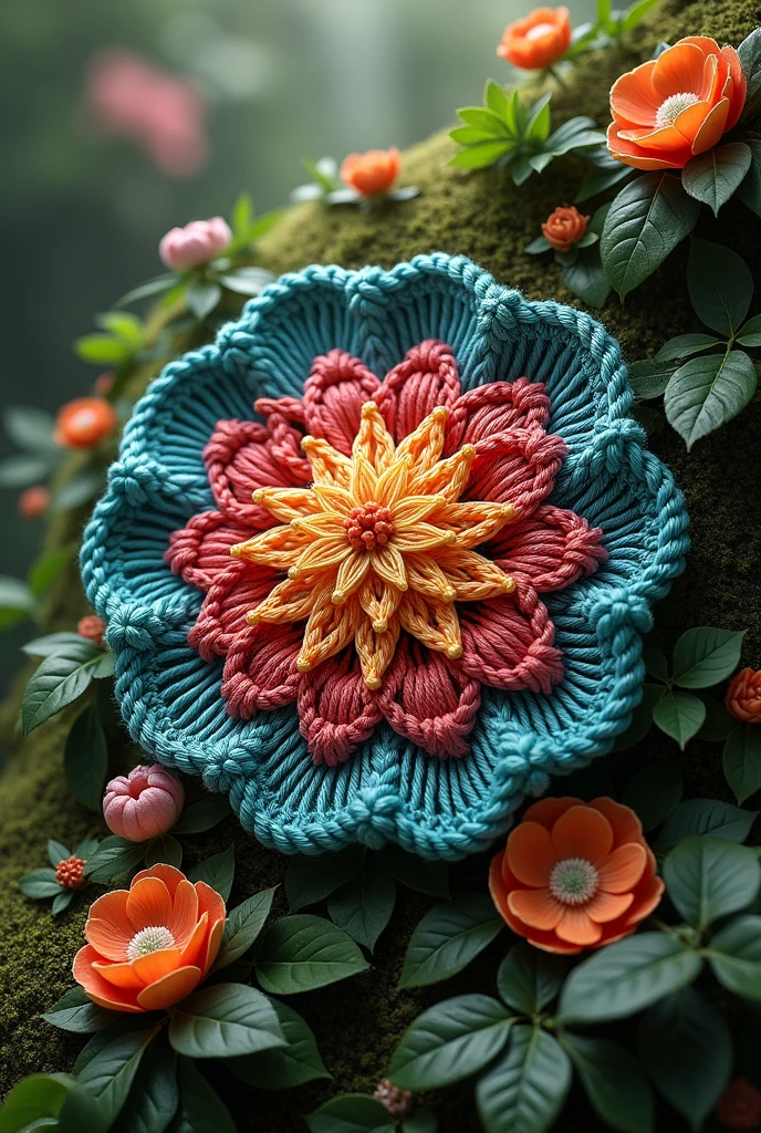 Imagine a logo named Crochet by Lory 4D ultra realistic with nature background