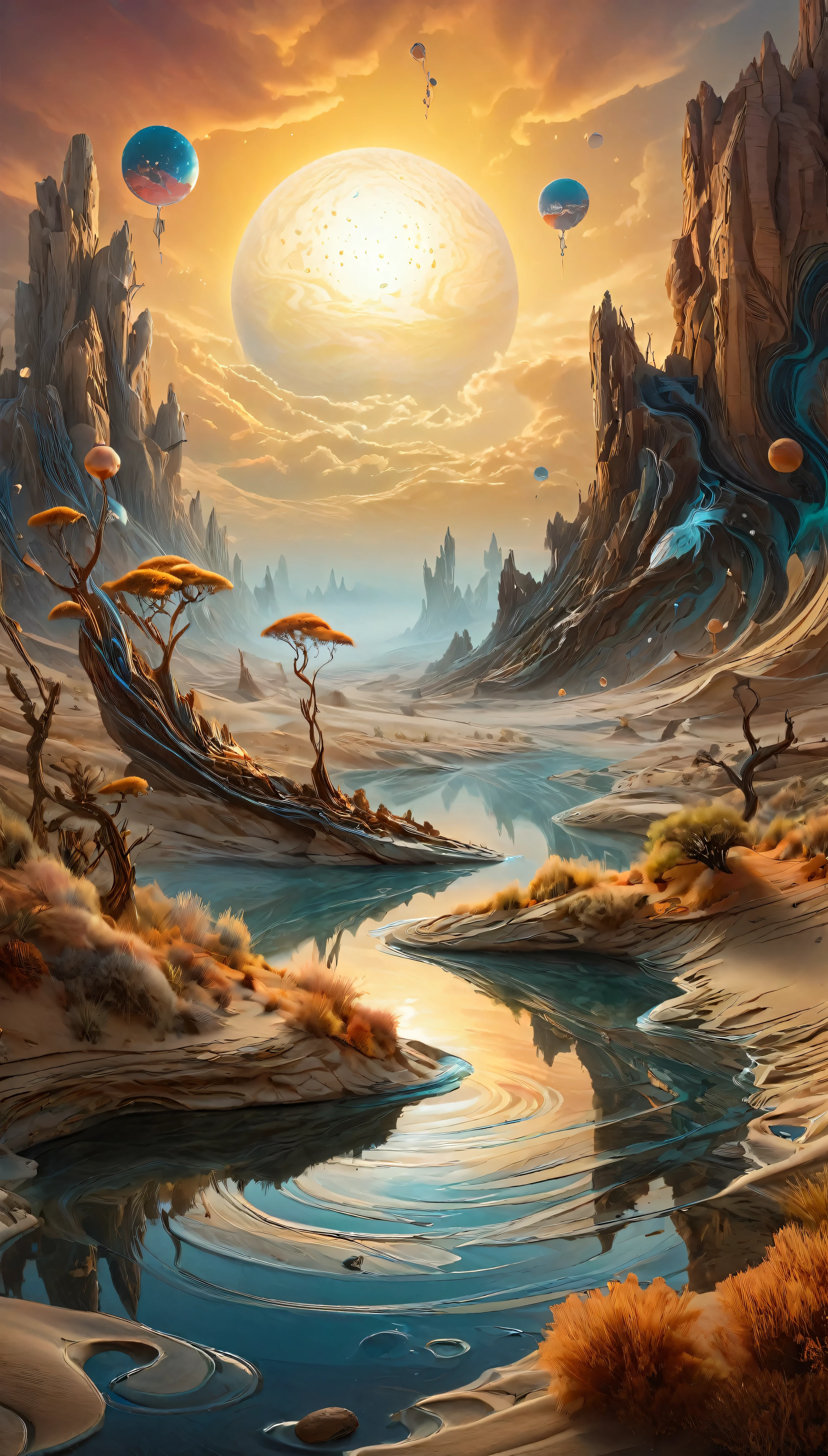 (best quality,4k,8k,highres,masterpiece:1.2),ultra-detailed,(realistic,photorealistic,photo-realistic:1.37), digital art by IrinaKapi, surrealism, desert of time, splash, futuristic, patterns, floating objects, Yuumei, Robert Bissell, Christopher Balaskas, Keith Mallett, Wassily Kandinsky, acrylic painting, dreamlike atmosphere, intricate details, mesmerizing composition, ethereal beauty, mystical elements, whimsical landscapes, otherworldly creatures, intricate brushwork, surreal landscapes, fantastical imagery