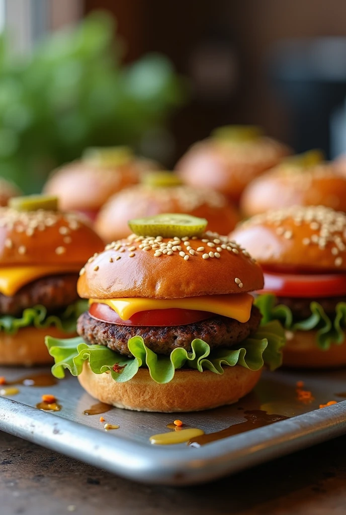 Delicious mini burgers on a tray