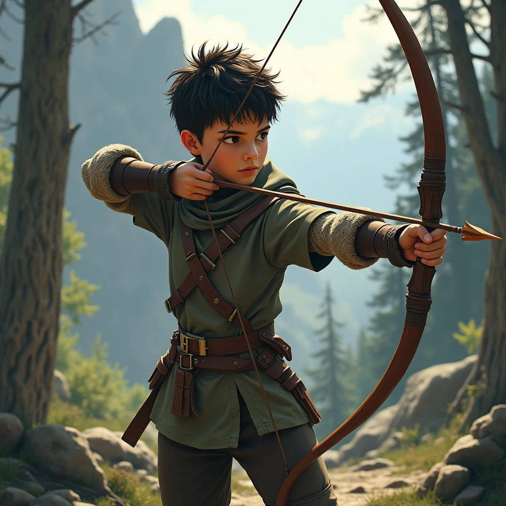 a young medieval archer in tight clothing