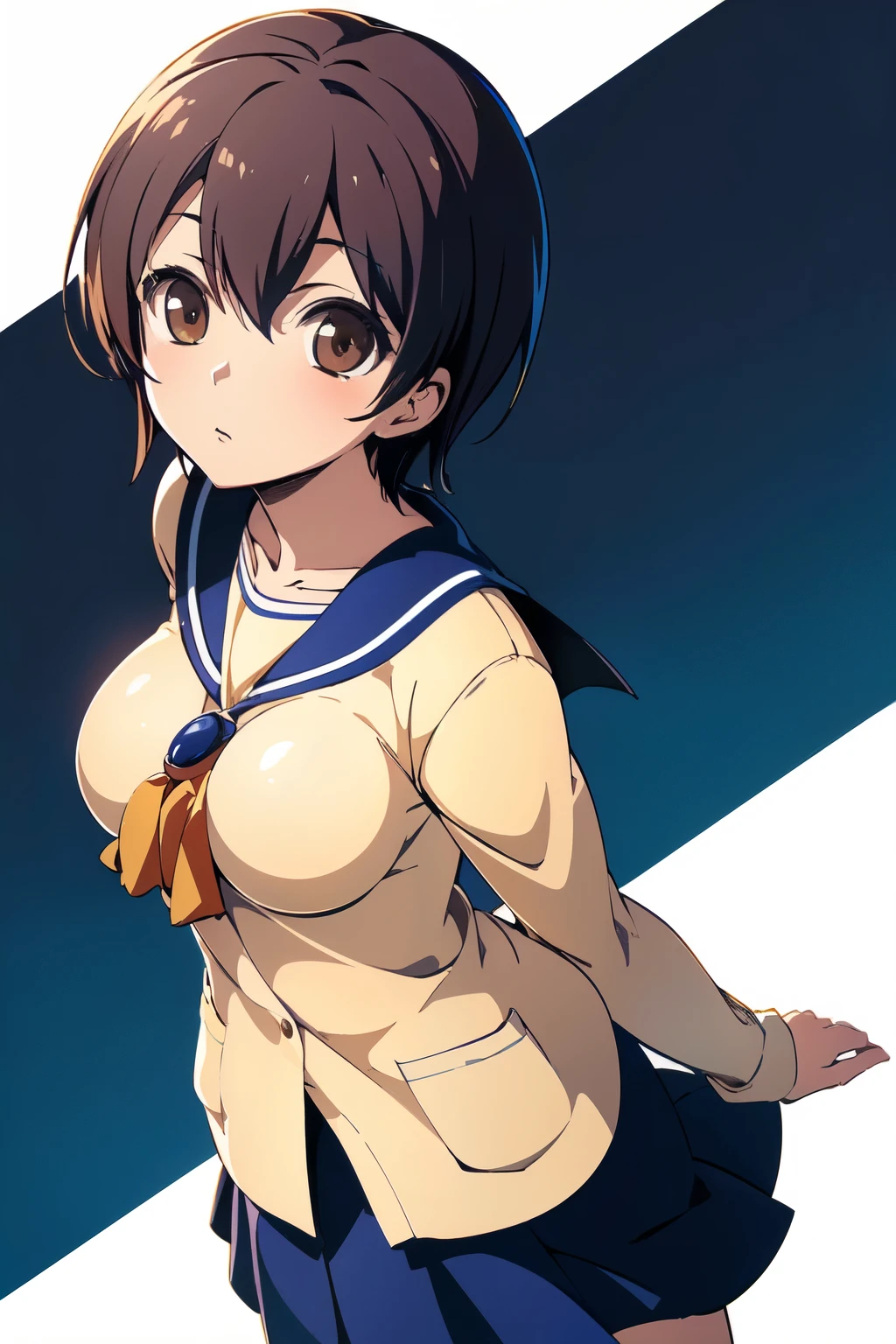 (masterpiece), (最high quality, high quality:1.4) High resolution, classroom, Upper Body, View your viewers, One girl, Are standing, Arms crossed, Beige shirt, Long sleeve, Naomi CP, Large Breasts,