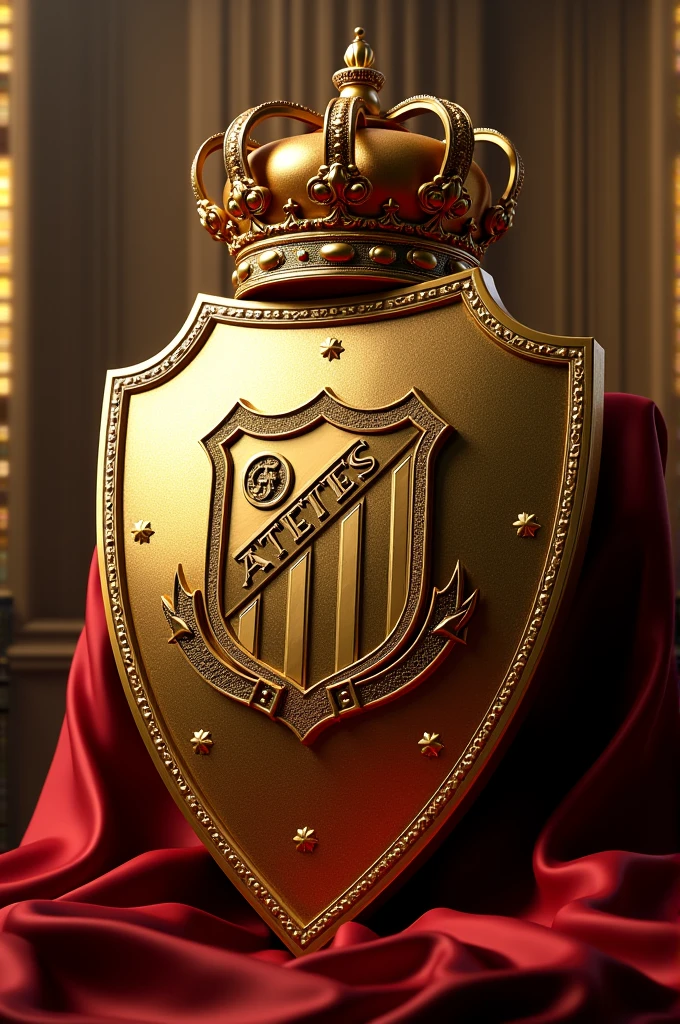 GOLDEN SHIELD THAT SAYS "CLUB ATLETICO JUNIORS" PLUS HIS CROWN