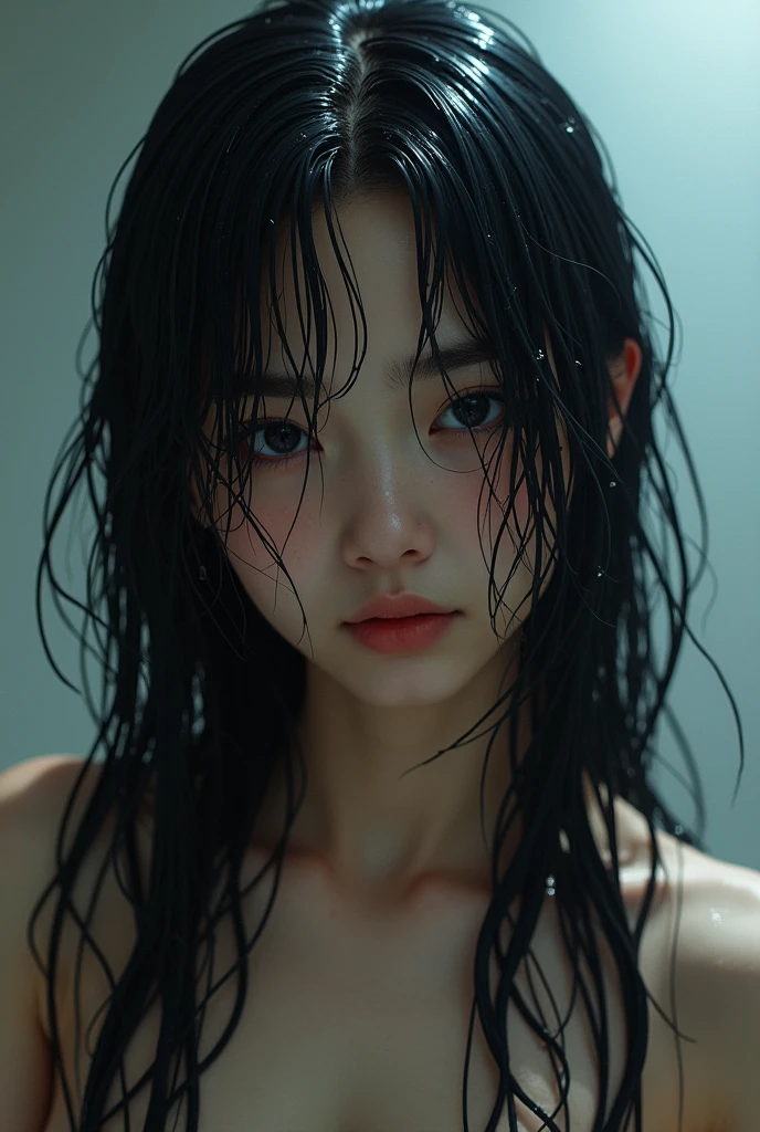 Best picture quality, masterpiece, ultra high resolution, (fidelity :1.4), photo, 1 girl,[(sadness)],white shirt, Dim, dark, desperate, pitying, pitiful, cinematic,tear,teardrop,(Torn clothes:1.5), (Wet clothes:1.4), bare shoulders,Real rain,wet hair,.. --auto --s2