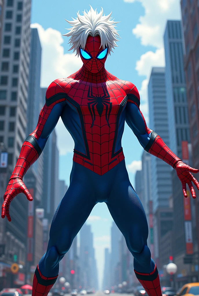 Anime character gojo satoru with spiderman