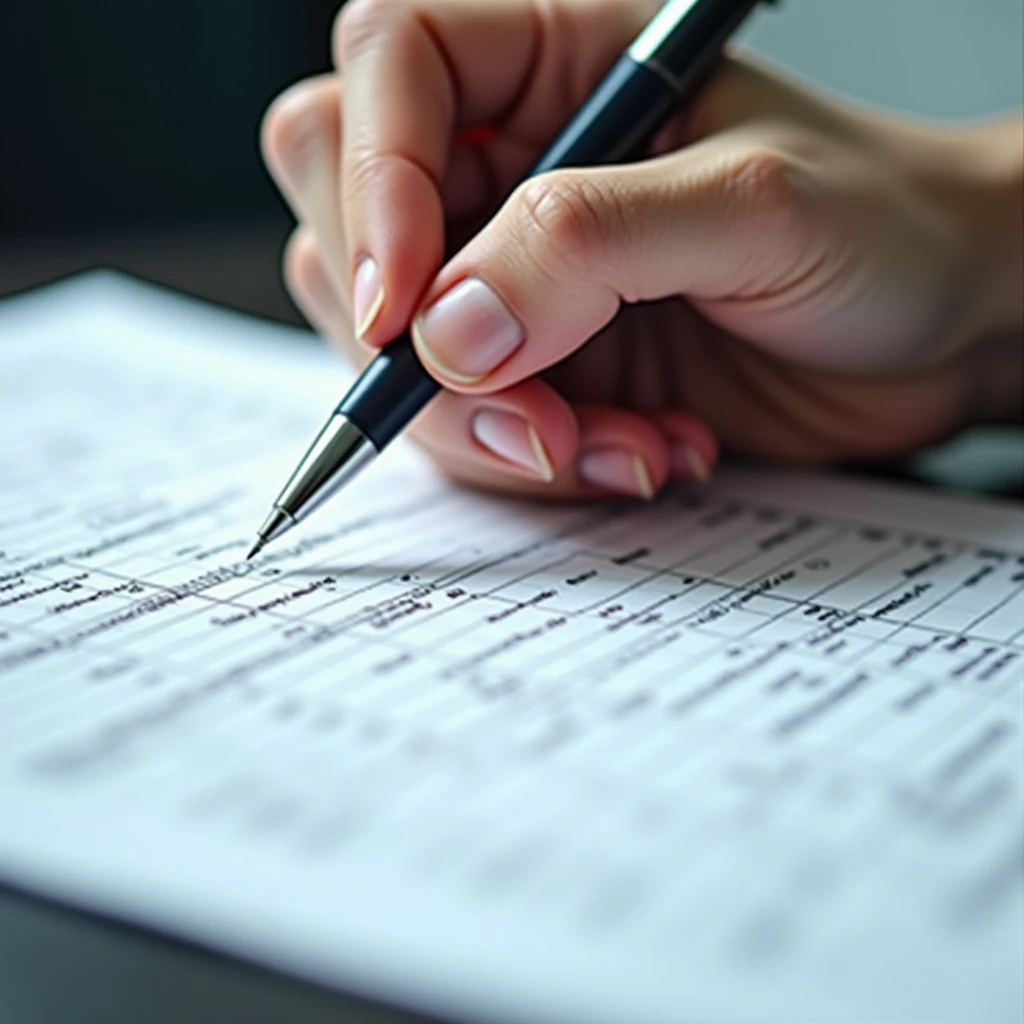 hand with a pen writing down the planning in a table