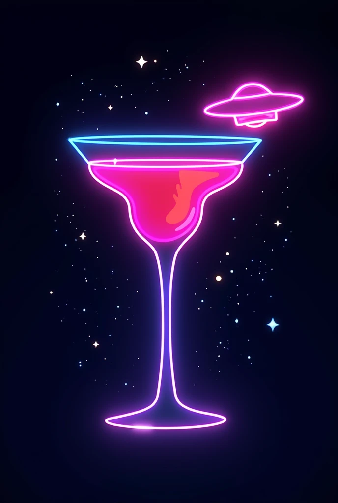 Simple cocktail logo in neon colors with relation to aliens and UFOs