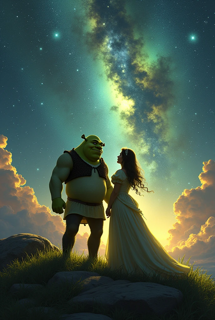 Shrek and the princess exploring the universe
