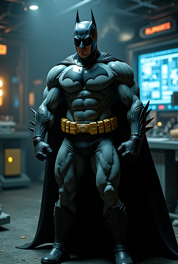Muscular Batman training in the Batcave