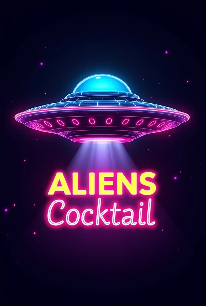 Logo with a neon-colored UFO and the word Aliens Cocktail