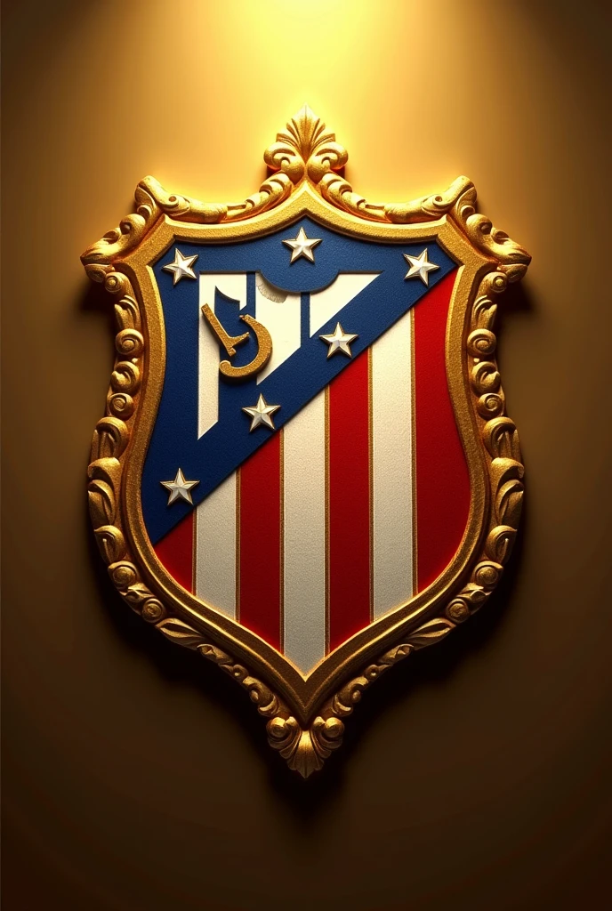 Golden Atletico Madrid shield with initials J.O.