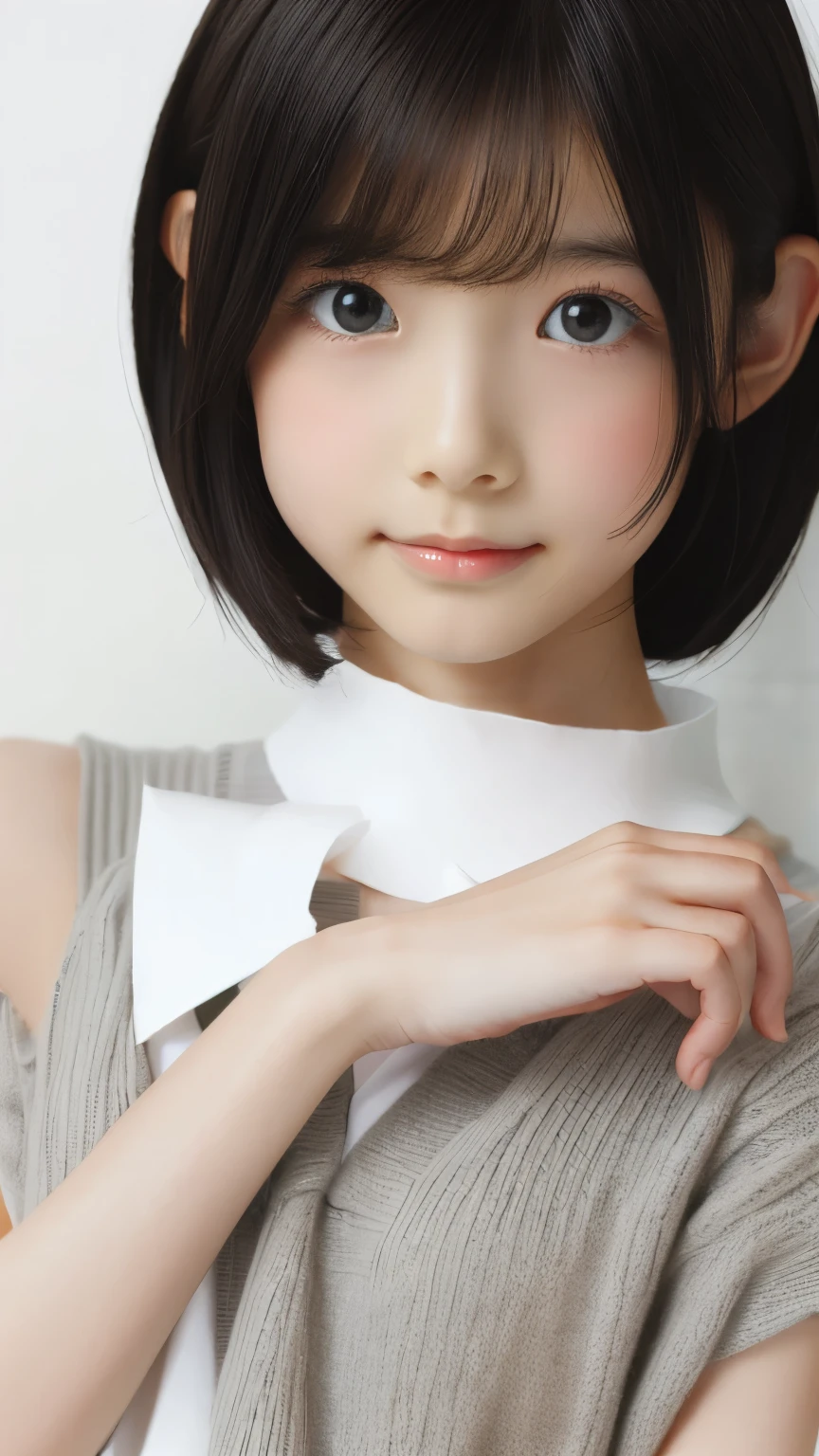 Black and White、Monotony、Paper Cut、woman、Baby Face、 Super Short Hair, side lock hair