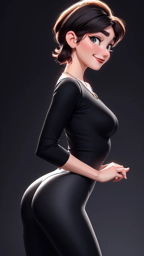 Audrey Hepburn, (best qualityer:1.4),(first Ablaze), body focus, (cute face), work of art, ultrarealistic, (((best qualityer))), ((comely Finger)), , comely body, Gorgeous character design, ,lighting perfeita, ambient light, colorfully, Ablaze_front_face_lighting, ultra high resolution, high resolution, absurderes:1.2, bokeh:1.2, Lens flare, (Vibrant_colour:1.2), (comely, medium breasts:1.2), (thick-thighs:1.1), thick,
Animated female character, 84kg, sideways, Round face, kind smile, tthin eyebrows, ((wearing very tight lycra leggings and black top)), fitted shorts, silver necklace with pendant, wrinkles, Red lips, long hair, big ass view, ((view from the side))