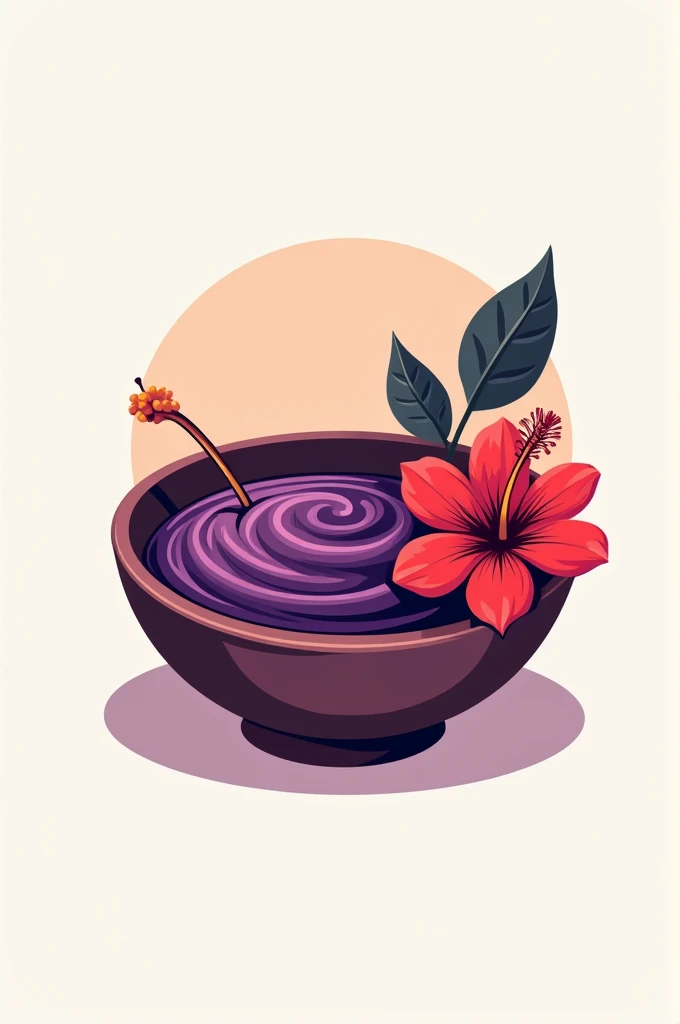 A logo showing a deep plate of purple mazamorra and the hibiscus flower on the side