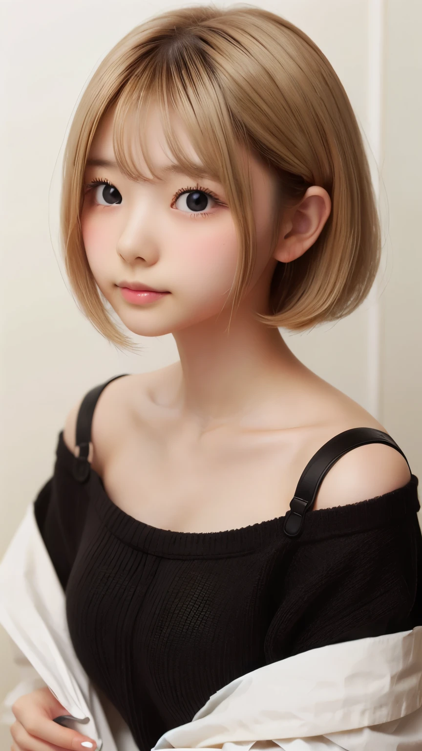Black and White、Blonde、Monotony、Paper Cut、woman、Baby Face、 Super Short Hair, side lock hair