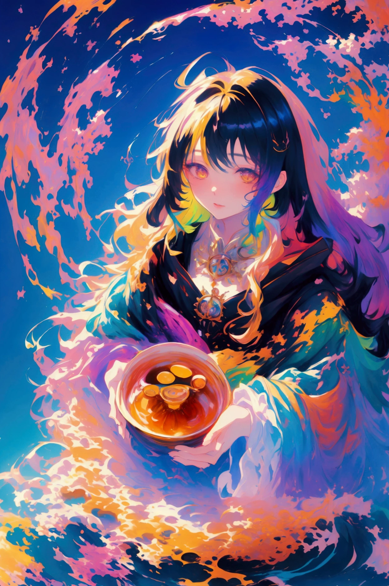Masterpiece, best quality, chibi, wizard tea party, handsome male witch, beautiful witch, happy, vibrant, colorful