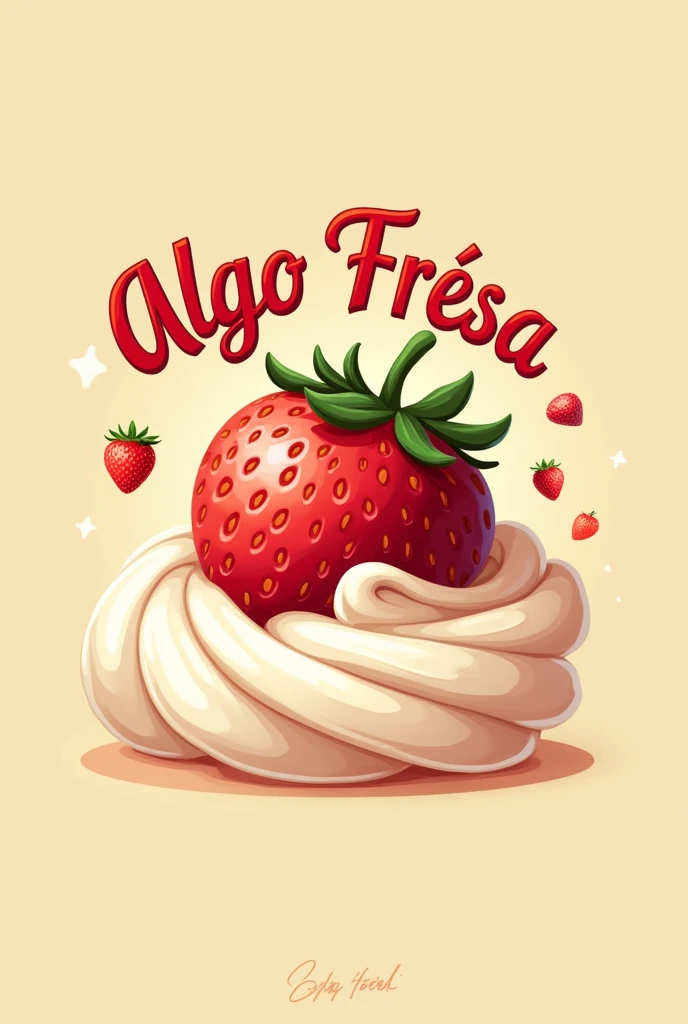 Create a strawberries and cream business logo, The business is called "Something strawberry" in Spanish
