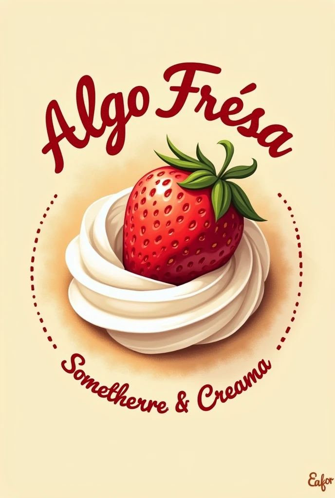 Create a strawberries and cream business logo, The business is called "Something strawberry" in Spanish