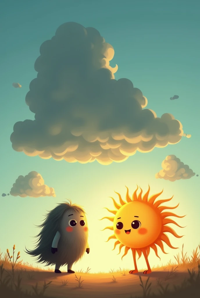 animation of sun and dark cloud talking
