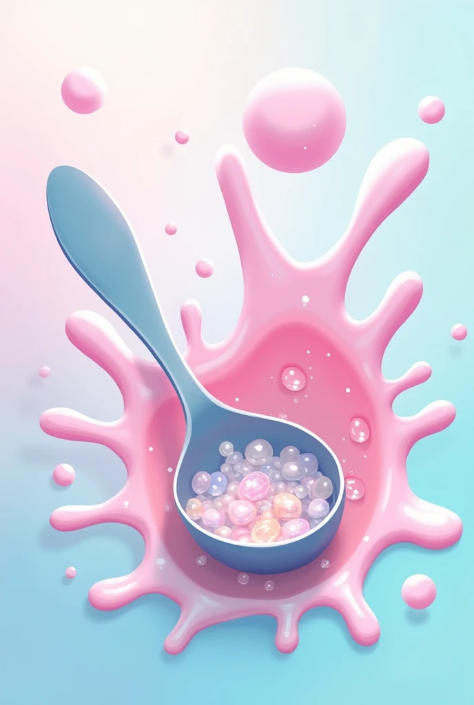 Make a small spoon with pastel shiny tiny pebbles inside with splash art style around 2d anime like cute in motion