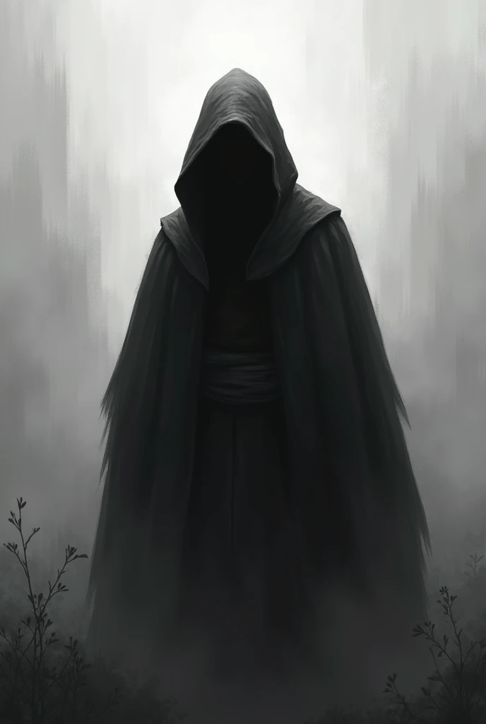 using black and white colors for the background create a character named sensei from dark, with colors from the gray palette Use the Japanese definition for sensei and with the digital marketing definition for dark which is sales without appearing