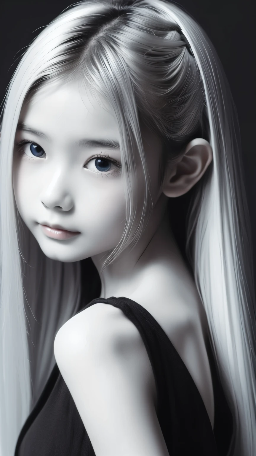 Black and White、Blonde、Monotony、Paper Cut、woman、Baby Face、 Super long hair, side lock hair