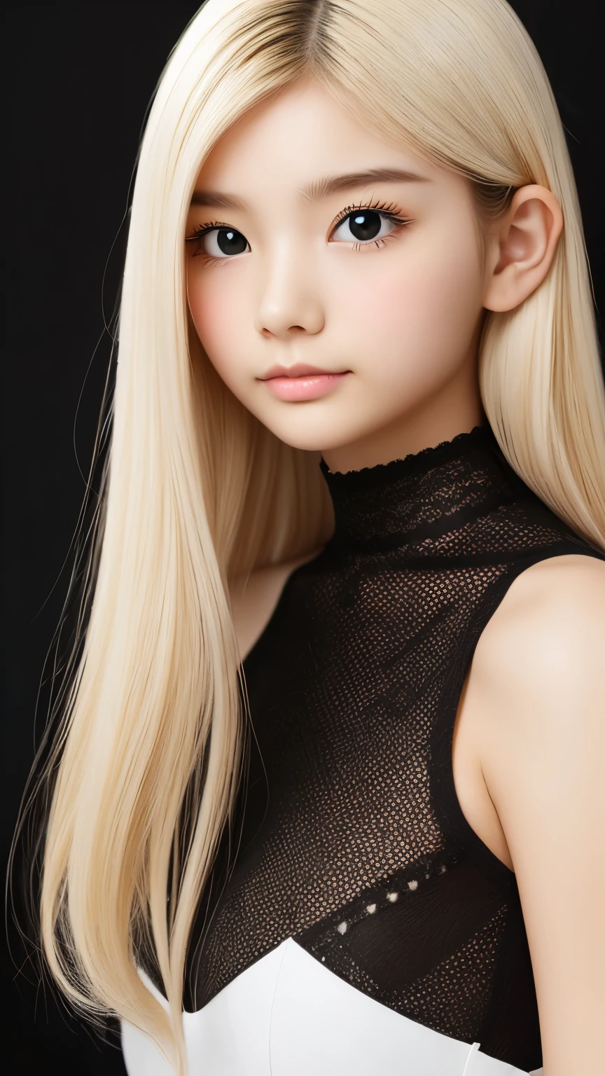 Black and White、Blonde、Monotony、Paper Cut、woman、Baby Face、 Super long hair, side lock hair