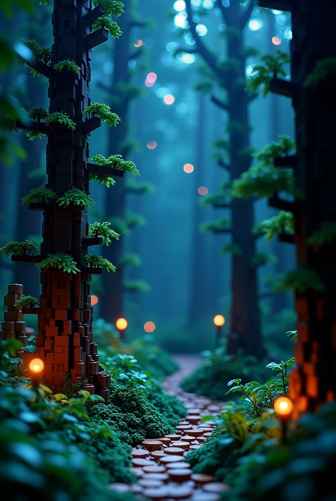 The forbidden forest from Harry Potter into a Lego background without people at night