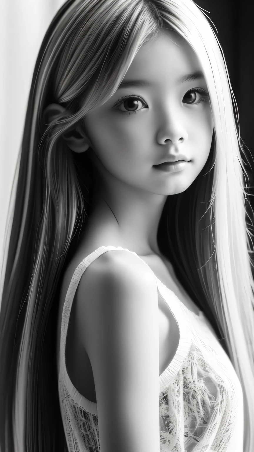 Black and White、Blonde、Monotony、Paper Cut、woman、Baby Face、 Super long hair, side lock hair