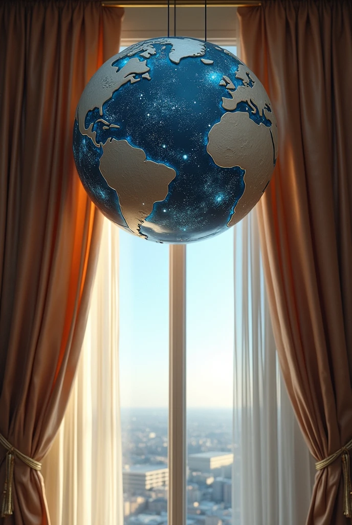 A curtain rod in the shape of a planet