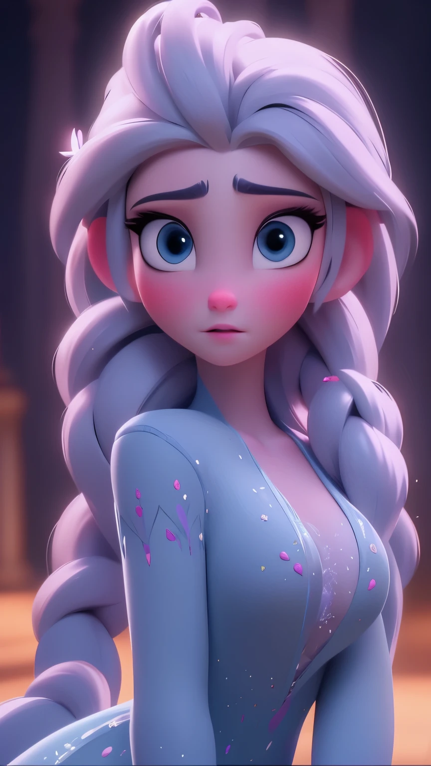 Elsa, (perky breasts), (((small breasts))), smirk:1.2, beautiful blue eyes, (perfect iris’s), depth of colour to her eyes, blonde hair, long hair, braid, full lips, blush, naked, she is showing her vagina, depth of field, bokeh, (special attention to skin detail: 1.2), masterpiece, best quality, ultra-detailed, ultra-HD, photorealistic, cinematic, ((mid camera shot)), sensual pose, alluring, nipples:1.4, looking up at camera, closeup on her face, her cheeks are blushed, 2, she is on her knees, eye contact:1.4, high angle:1.5, ((closeup on face)), perfect face, (((visible breasts))) bokeh everything other than her perfect face, location is Arendelle in winter, ice castle