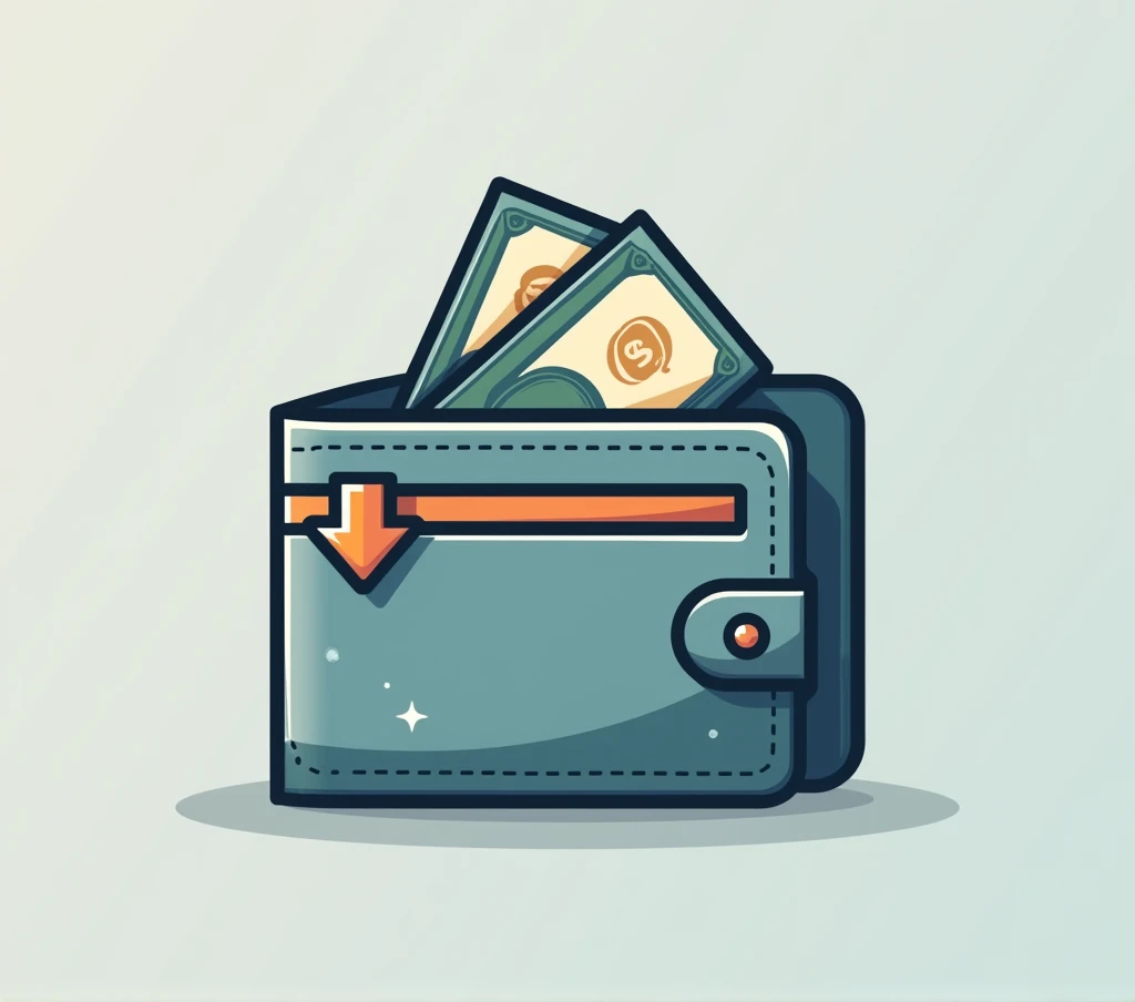 Icon of a wallet or credit card with an arrow pointing down, suggesting control.