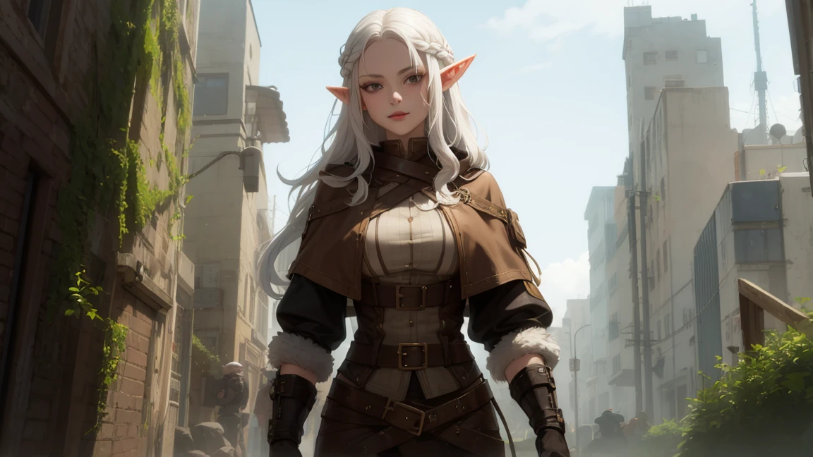 make a white haired elf druid in steampunk style