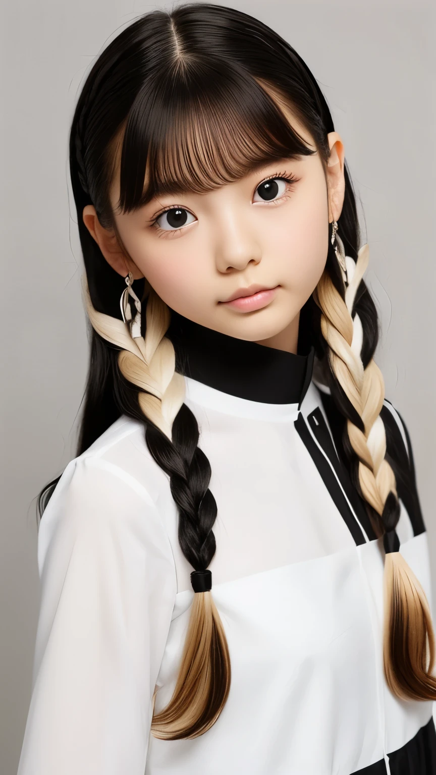 Black and White、Blonde、Monotony、Paper Cut、woman、Baby Face、 Super long hair, side lock hair、Braided Hair