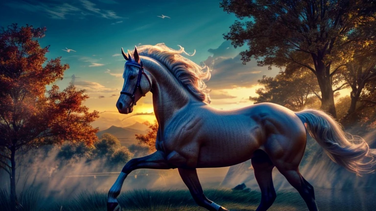 A white winged horse, mythical creature, beautiful detailed eyes, beautiful detailed lips, extremely detailed face, longeyelashes, majestic, graceful, powerful wings, glowing horn, magical fantasy landscape, enchanted forest, sunlight filtering through trees, (best quality,4k,8k,highres,masterpiece:1.2),ultra-detailed,(realistic,photorealistic,photo-realistic:1.37),intricate details,vibrant colors,dramatic lighting,cinematic composition