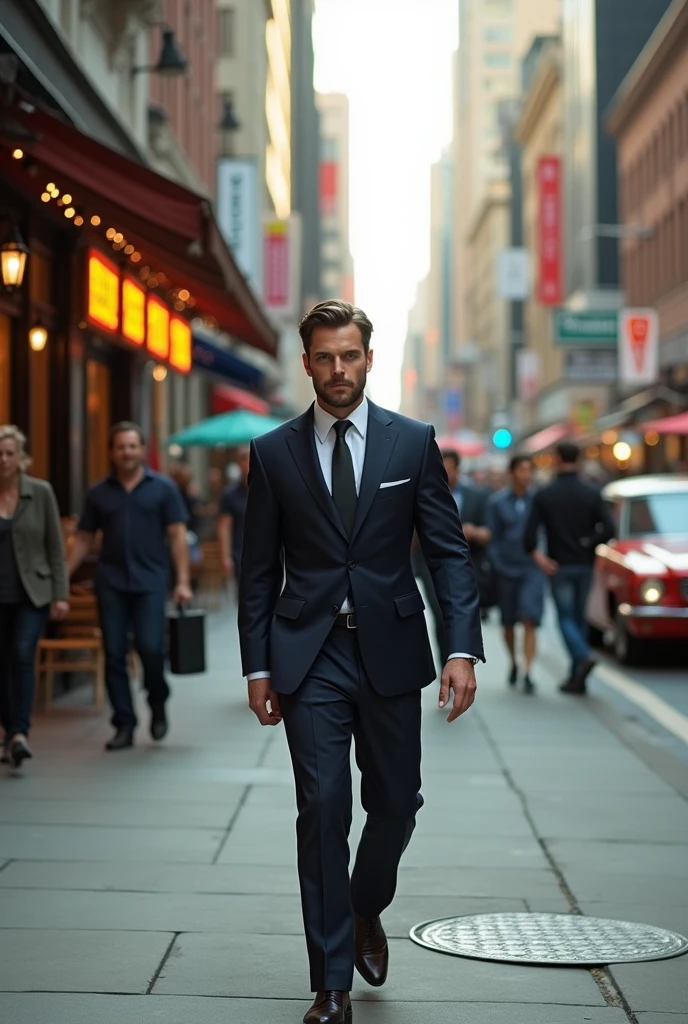 man 27, resembling henry cavil walking down the street