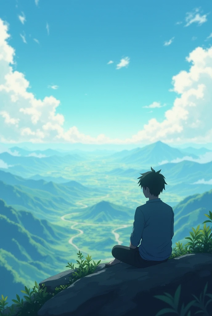 amake anime wallpaper with low brightness and the boy's back is only shown and there's a scenario , he is in a top hill seeing whole continent and Nd he's gojo saturu when he's good, Alhamdulillah hillazi ahyana badama amatana wa ilaiyhi nushoor... Add this dua in the picture 