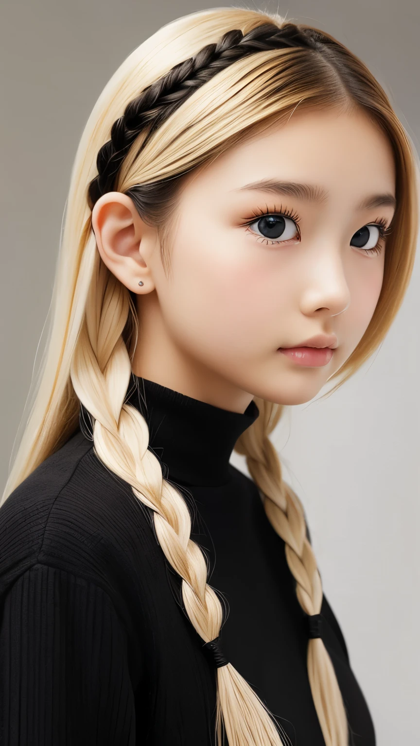 Black and White、Blonde、Monotony、Paper Cut、woman、、 Super long hair, side lock hair、Braided Hair