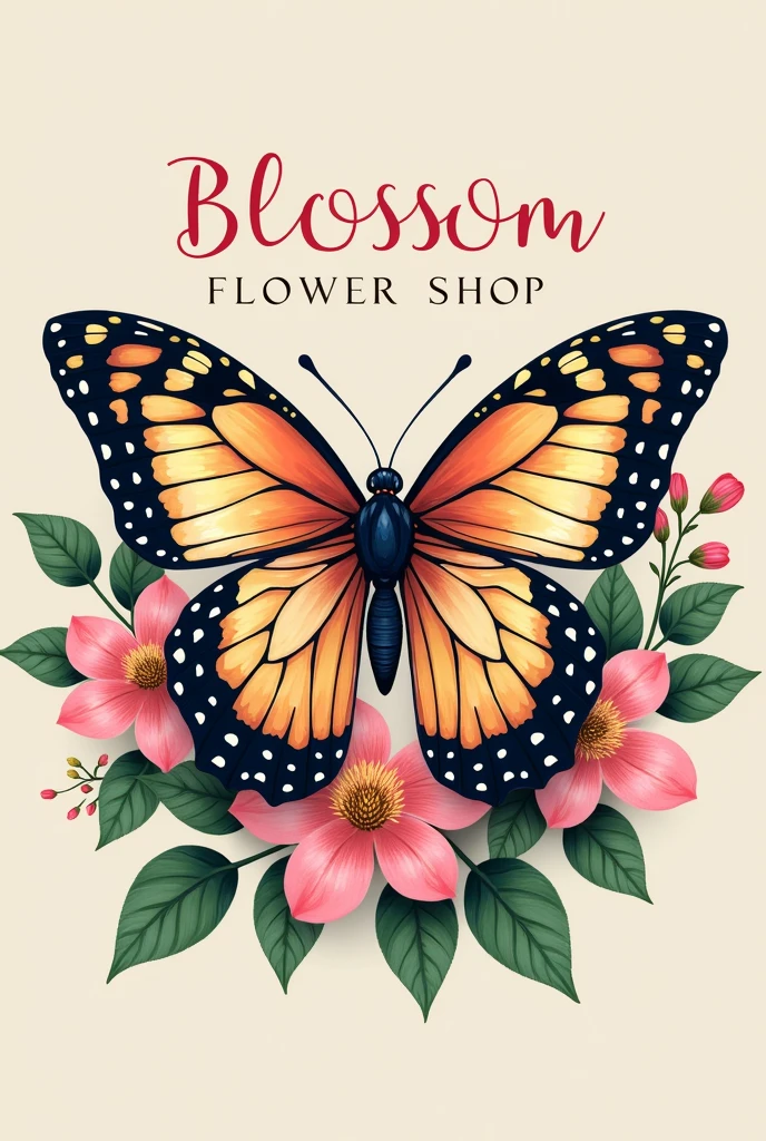 Flower shop logo. I want it to be luxurious. I want it to be like the shop name, Blossom, with a butterfly on it.