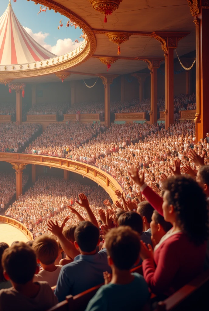 draw a circus grandstand applauding