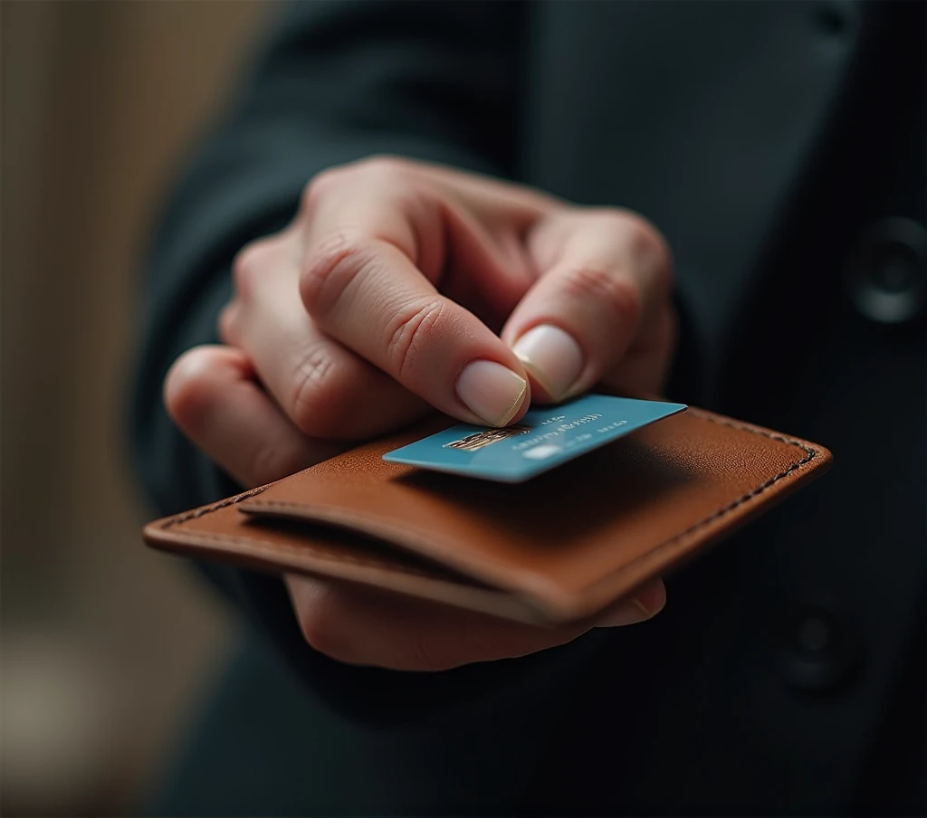 a hand holding a credit card in a wallet, suggesting control.