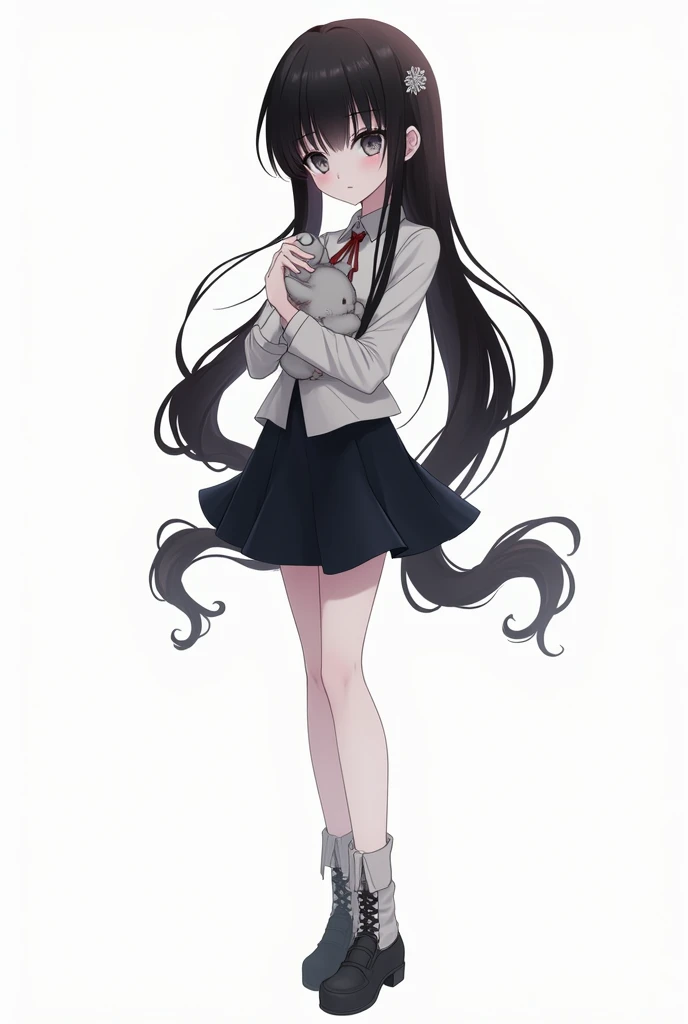 (1girl), (full body:1.2), (white background:1.15), ((standing)), solo, looking at viewer, tachi-e, masterpiece, best quality, (maid), cropped top, (own hands clasped), navel, midriff, headdress, white apron, white frill, white gloves, (elbow gloves), opera gloves, white knee socks, white stocking, thigh high socks, boutie, loafer, lace trim, lace, (miniskirt:1.15), (black skirt), black puffy short sleeve, slim waist, (large breasts), 18 years old, teenager, (long hair), black hair, straight hair, (thin thigh), skinny, detailed eyes, sharp face, attractive, kindness, ornate, gorgeous, luxurious