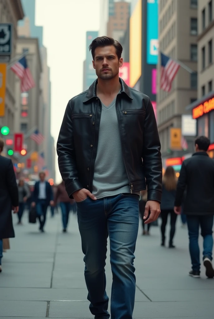 man 23, resembling henry cavil walking down the street