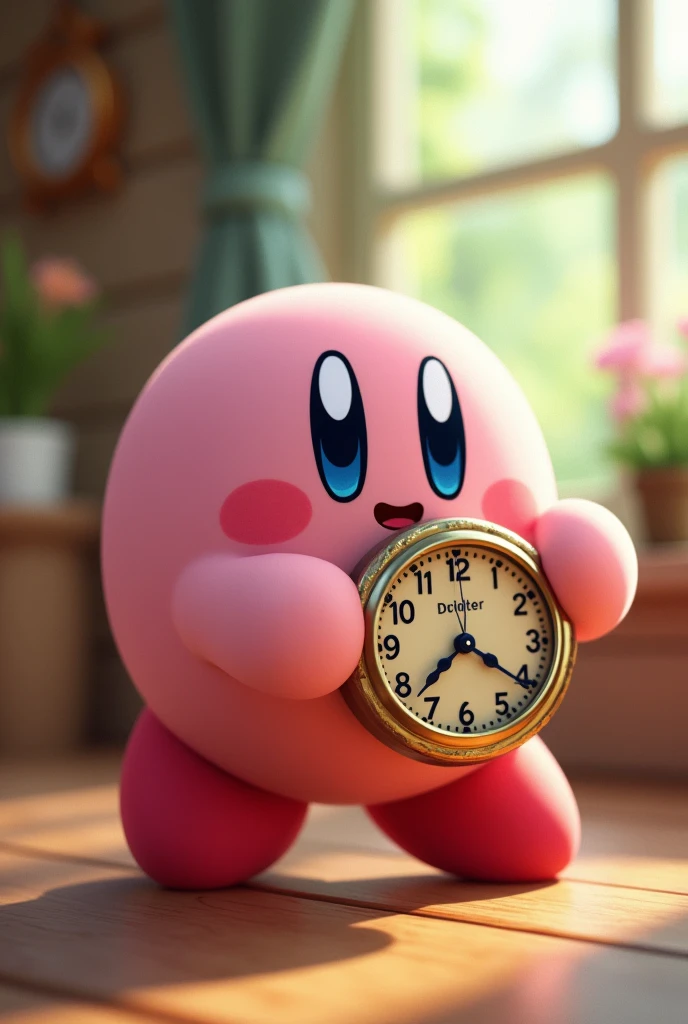 Kirby holding a clock