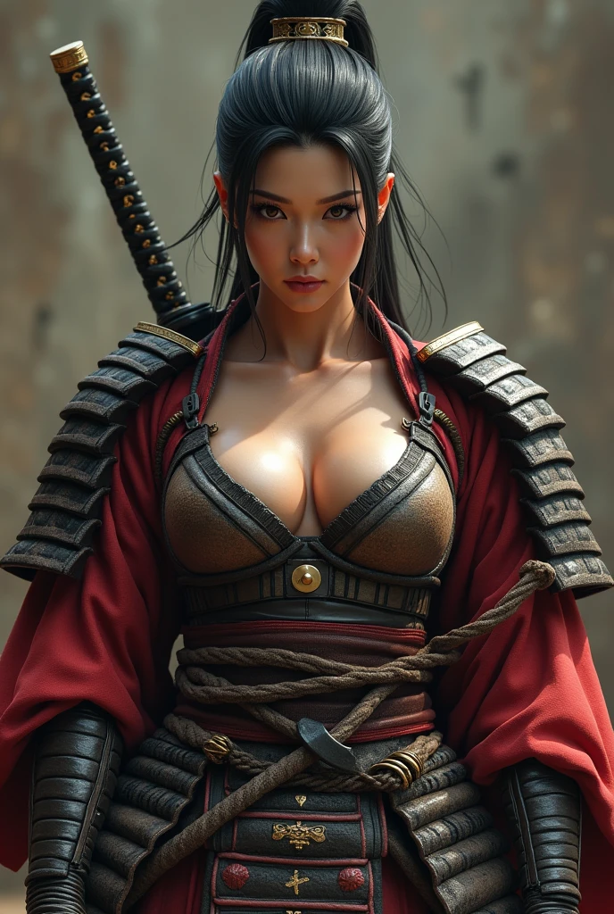 (masterpiece, best quality:1.2), (8k uhd, 16k, 32k, ultra high res), (photorealistic:1.37), (RAW photo), ultimate-realistic, ultimate-realistic details, naked top, naked, extremely muscled female samurai, wearing samurai armor with katana, big bosoms, big breast, Japanese girl, much muscular with wet body, heavy muscle, 30 years lady
