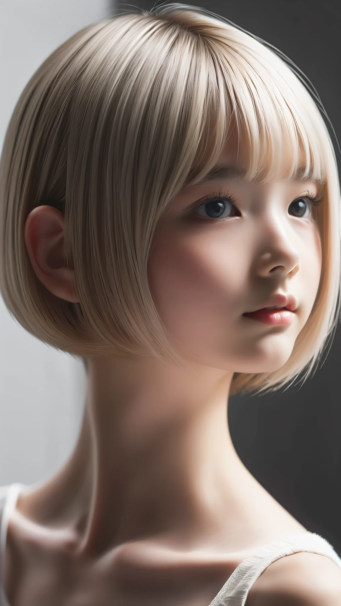 Black and White、Blonde、Monotony、Paper Cut、woman、、 Bob Cut Hair, side lock hair