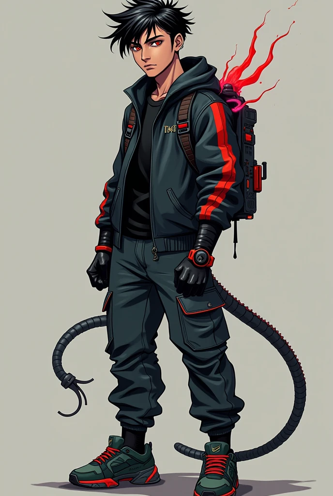 Here is the updated description of Turbo Xeno Symbiote (TXT) in his human form as a 16 year old ager:
### Physical Appearance in Human Form ( teen):
1. Complexion and Physique: In his human form as a teenager, TXene una complexión atlética, typical of someone who trains regularly. He is thin but muscular, with a height slightly above average for his age, which gives it a slim and agile appearance.
2. facial features: His features are youthful and slightly angular., with a well-defined jaw and high cheekbones. He has a face that can be considered attractive., with an often relaxed but intense expression, reflecting both his youth and the experience he carries with him by his unique nature.
3. hair: TXT tiene el cabello negro con mechones rojos que añaden un toque distintivo a su apariencia. Her hair is medium length, slightly messy, which gives it a casual and modern style. Red strands are interspersed with black hair, giving it a rebellious and energetic air.
4. eyes: Her eyes are of an intense red, shining with a vibrant glow. This unusual color gives it a mysterious and somewhat intimidating look., Although he often hides it behind a kind or thoughtful look.
### Clothing in Human Form:
1. casual clothes: As a teenager, TXT prefiere ropa cómo moderna que refleje su personalidad juvenil. He usually wears tight t-shirts or hooded sweatshirts., Often in dark tones or with prints that reflect their taste for technology and science fiction.. His style is contemporary, mixing elements of urban fashion with futuristic touches.
2. Pants and Footwear: TXT normalmente viste jeans oscuros o pantalones cargo, that allow you to move freely and have some gadgets or tools at hand. Their footwear is usually high-tech sneakers., that match your youthful style and provide the necessary support for every day.